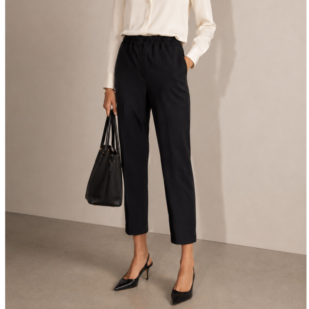 Nili Lotan S Elastic Waist Virgin WOOL Safi Pants $455 Drawstring Crop Black NWT